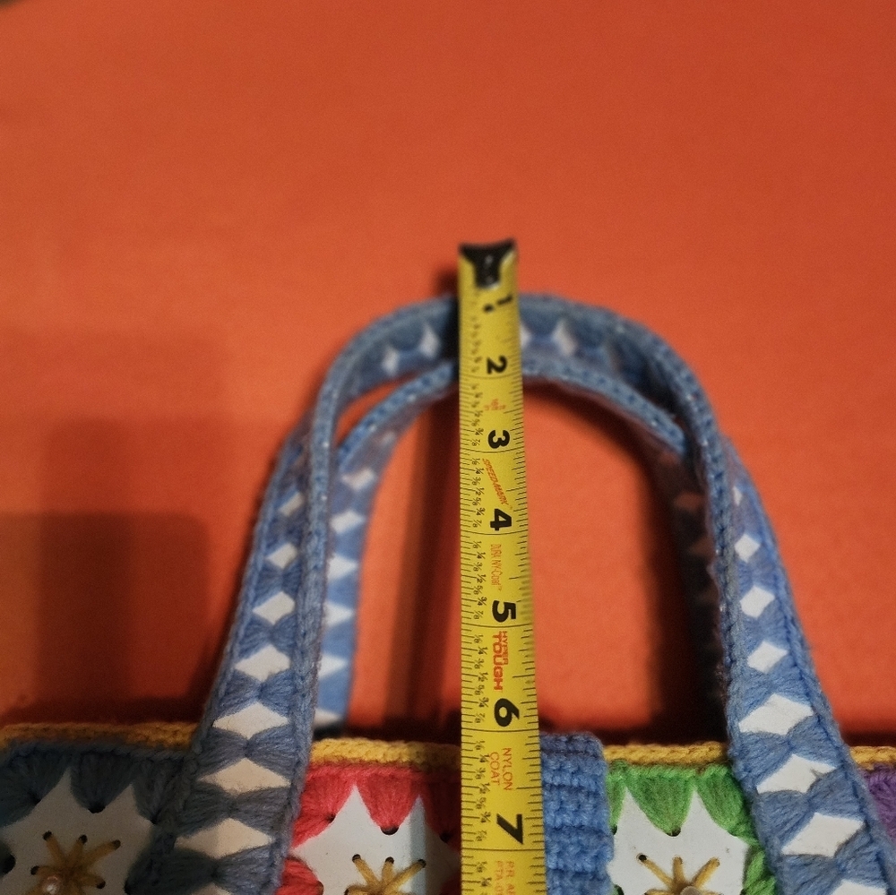 Bohemian VINTAGE  Colorful CRAFTED Crochet Tote Bag - Picture 15 of 16